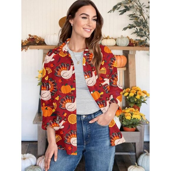 Women's Fall Graphic Long Sleeve Blouse for Thanksgiving and Halloween - Picture 5 of 7